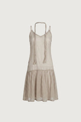 CRINKLE EFFECT LAYERED MINI DRESS WITH SCARF