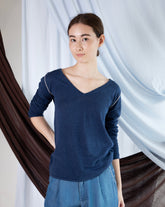 Marcelle Long T-Shirt (V-Neck) - Indigo Denim