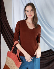 Marcelle Long T-Shirt (V-Neck) - Sierra Brown
