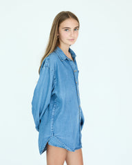 Girl Jules Oversize Shirt - Medium Blue Chambray