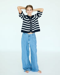 Girl La Bretagne Cardigan - Navy/White Stripes