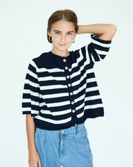 Girl La Bretagne Cardigan - Navy/White Stripes