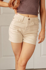 Hazel Blues® | Greta High Rise Garment Dyed Shorts in Bone