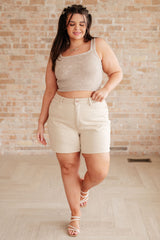 Hazel Blues® | Greta High Rise Garment Dyed Shorts in Bone