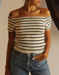 La Bretagne Top - White/Navy Stripes