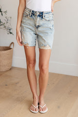 Hazel Blues® | Cindy High Rise Mineral Wash Distressed Boyfriend Shorts