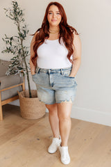 Hazel Blues® | Cindy High Rise Mineral Wash Distressed Boyfriend Shorts
