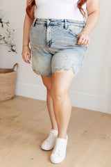 Hazel Blues® | Cindy High Rise Mineral Wash Distressed Boyfriend Shorts
