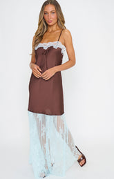 Celine Dress ~ Chocolate Blue Luxe Satin