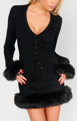 Fran Mini Skirt ~ Black Knit with Faux Fur