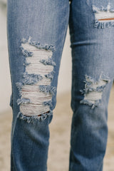 Hazel Blues® | Maureen High Rise Distressed Bootcut Jeans