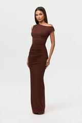 Smooth Off-Shoulder Ruched Maxi Dress