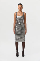 Foil Jersey Scoop Midi Dress