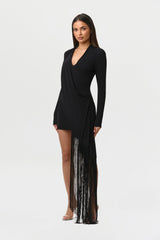 Draped Fringe Mini Dress
