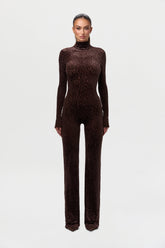 Burnout Print Turtleneck Jumpsuit
