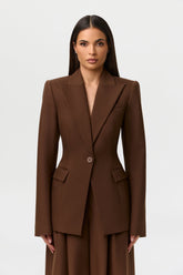 Power Shoulder Fitted Suit Blazer