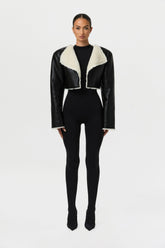 Vegan Leather Sherpa Cropped Jacket