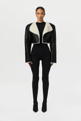 Vegan Leather Sherpa Cropped Jacket