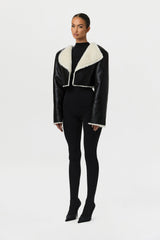 Vegan Leather Sherpa Cropped Jacket