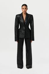 Quilted Vegan Leather Wide Leg Pants