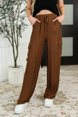 Hazel Blues® | Off Duty Straight Leg Cargo Pants in Brown
