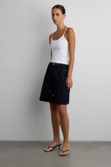 DENIM JORT WITH DRAWSTRING WAIST