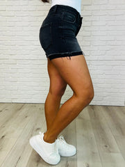 Hazel Blues® | Sunset Stroll Distressed Hem Shorts in Washed Black