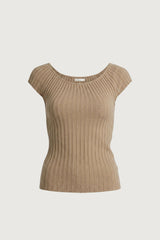 TEXTURED RIBBED KNIT CAP SLEEVE TOP