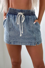 Hazel Blues® | Drawstring High Waist Pocketed Denim Shorts
