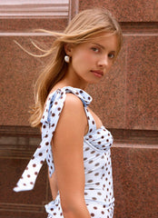 Akil Corset Maxi Dress Blue Mocha Dot