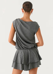 Bambola Wide Neck Mini Dress Grey Marle Stripe