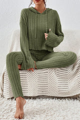 Hazel Blues® | Lettuce Hem Dropped Shoulder Hooded Top and Pants Set