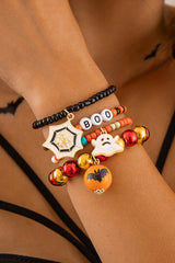 Hazel Blues® | Orange 4pcs Halloween Ghost Spider Web Beaded Bracelet Set
