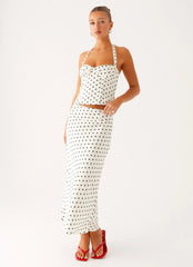 Breanne Midi Skirt White Polka Dot