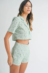 Hazel Blues® | MABLE Eyelet Short Sleeve Crop Top and Shorts Set