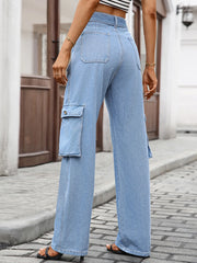 Hazel Blues® | High-Waisted Multi-Pocket Cargo Jeans