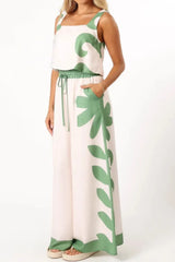 Hazel Blues® | Leaf Print Tank Top and Pants Set