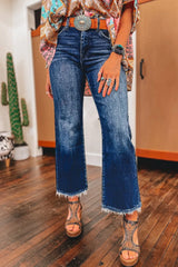 Hazel Blues® | Mineral Wash Raw Hem High Waist Flared Jeans