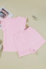 Hazel Blues® | Bow Jacquard Ruffle Cap Sleeve Top and Shorts Set