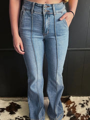 Hazel Blues® | High-Waisted Flare Jeans with Seam Detail