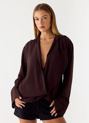Annah Wrap Shirt Chocolate
