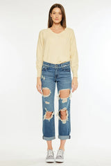 Hazel Blues® | Kancan Distressed Mid Rise True Boyfriend Jeans