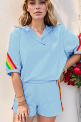 Hazel Blues® | Rainbow Collared Short Sleeve Top and Shorts Set