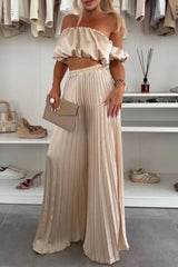 Hazel Blues® | Off-Shoulder Top and Pleated Pants Set