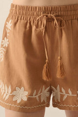 Hazel Blues® | Embroidered Boho Tasseled Drawstring Elastic Waist Casual Shorts
