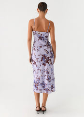 Bluma Lace Trim Midi Dress Antique Lilac Floral