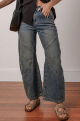 Hazel Blues® | Exposed Stitching Loose Straight High Waist Jeans