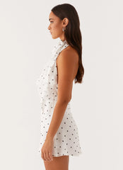Avalia Backless Scarf Mini Dress White Polka Dot