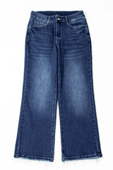Hazel Blues® | Mineral Wash Raw Hem High Waist Flared Jeans