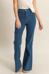 Hazel Blues® | HYFVE Raw Hem High-Waist Washed Flared Jeans